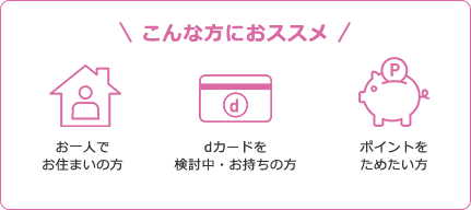 こんな方におススメ　お一人でお住まいの方　dカードを検討中・お持ちの方　ポイントをためたい方